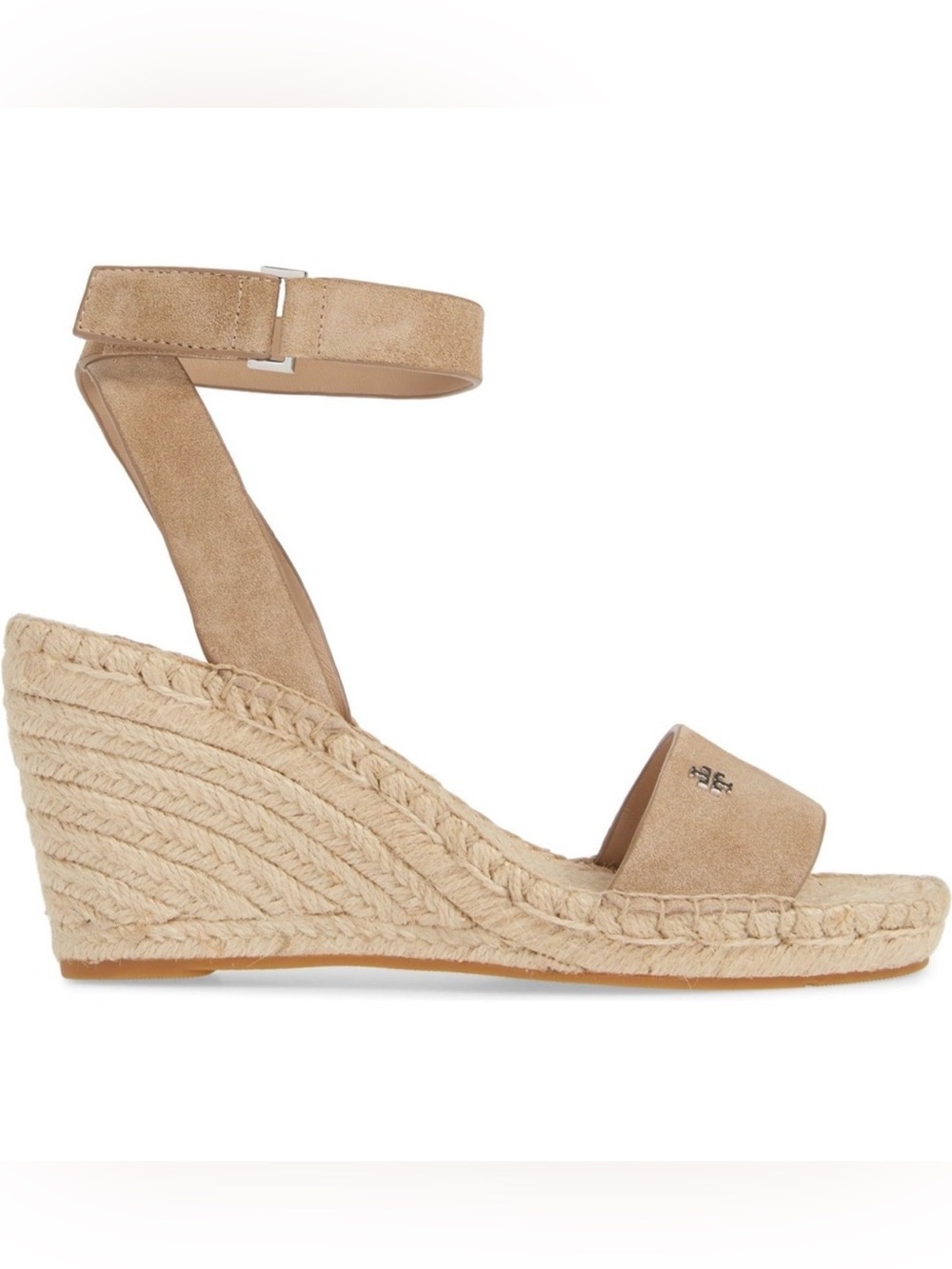 Tory Burch Beige Suede Ankle-Strap Espadrille Wedge